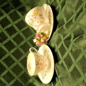 PAIR of Enchanting SHELLEY TEACUP/SAUCER SET, "Wild Flowers" #13668 euc